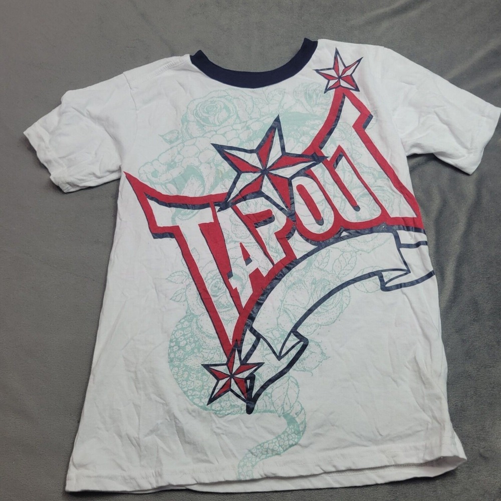 Tapout Boys Graphic Tee Shirt White Large Spellout Crew Neck Pullover L 10-12